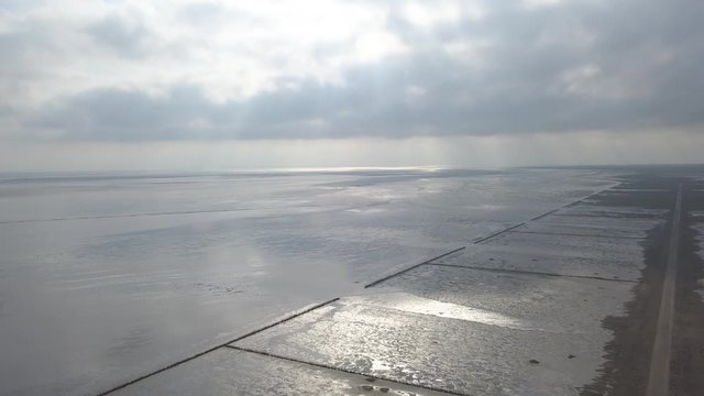 Wadden sea Unesco national park near Mand&oslash; island jutland north sea Denmark Europe &ndash; 4K Aerial
