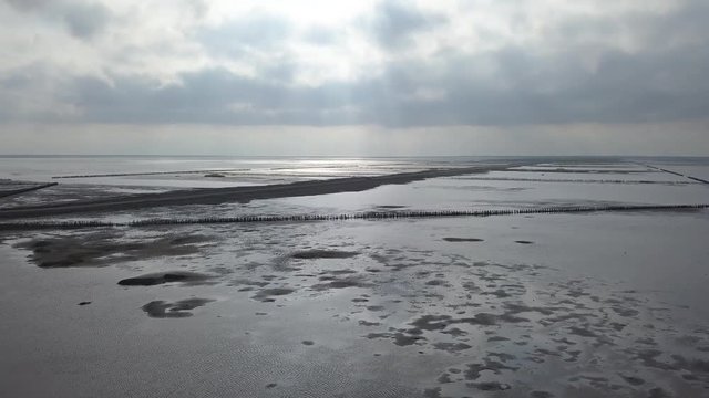 Wadden sea Unesco national park near Mand&oslash; island jutland north sea Denmark Europe &ndash; 4K Aerial