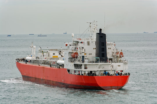 LPG tanker is passing by Singapore Strait.