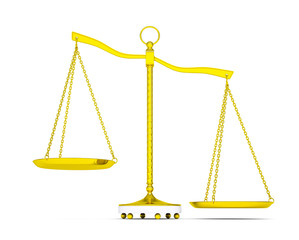 Balance scale over white background