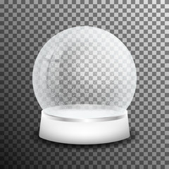 Christmas glass snow ball isolated on transparent background. Realistic crystal snow ball with light reflection
