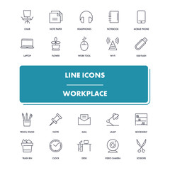 Line icons set. Workplace
