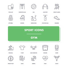 Line sport icons set. Gym 