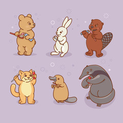 Anmals are brushing their teeth and...