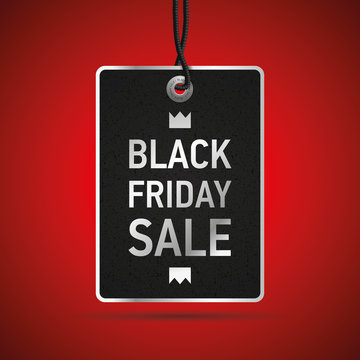 Black Friday Sale, clothing tag, red background, vector design object for you business projects