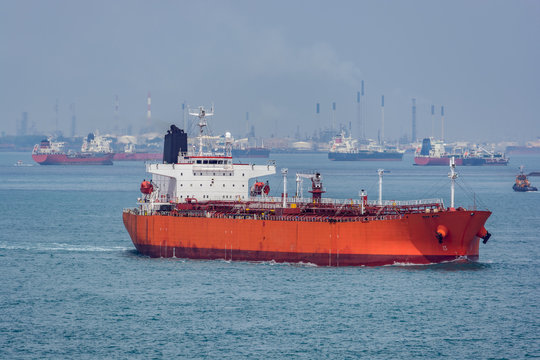 Tanker in front of an oil storage terminal