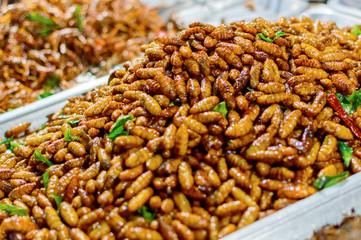 Fried insects on the streets ain Asia, Thailand