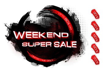 Sale banner template design. Weekend sale and discount inscription on abstract stains. Vector illustration. Price offer