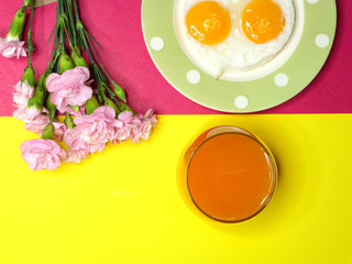 two eggs and orange juice