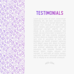Testimonials and quote concept with thin line icons of review, feedback, survey, comment. Vector illustration for banner, web page, print media.