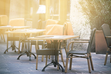 Outdoor street cafe tables