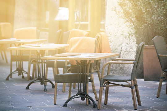 Outdoor street cafe tables