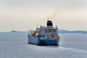 LNG tanker leaving port.