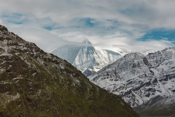 the top of the mountain with snow-covered Alps. beautiful winter mountain landscape