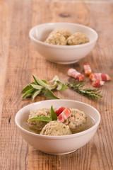 Canederli pasta with bacon. 
