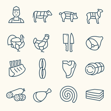 Butchery line icons