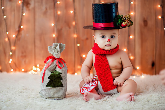 Little Boy In A Snowman Costume