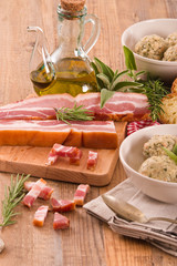 Canederli pasta with bacon. 