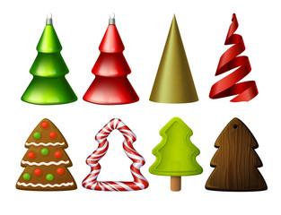 Different Christmas tree set. Vector illustration.