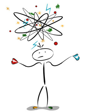 schulternzuckendes Strichm&auml;nnchen mit abstraktem Chaos