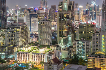 Fototapeta premium Nocny widok, piękna noc, Bangkok, Tajlandia, centrum miasta