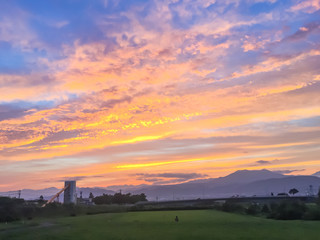 Beautiful  sunset and sun rays with colorful of  sky background .