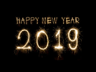 Happy new year 2019 written with Sparkle firework