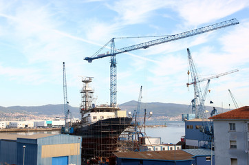 Fototapeta na wymiar ship in the shipyard being repaired