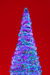 Christmas tree led lights, red background