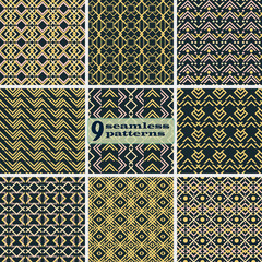 Set of seamless abstract patterns with V shaped elements