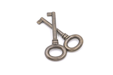 Old vintage two key isolated on white background. 