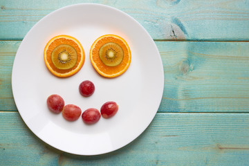 Plate with a merry lunch for the child.