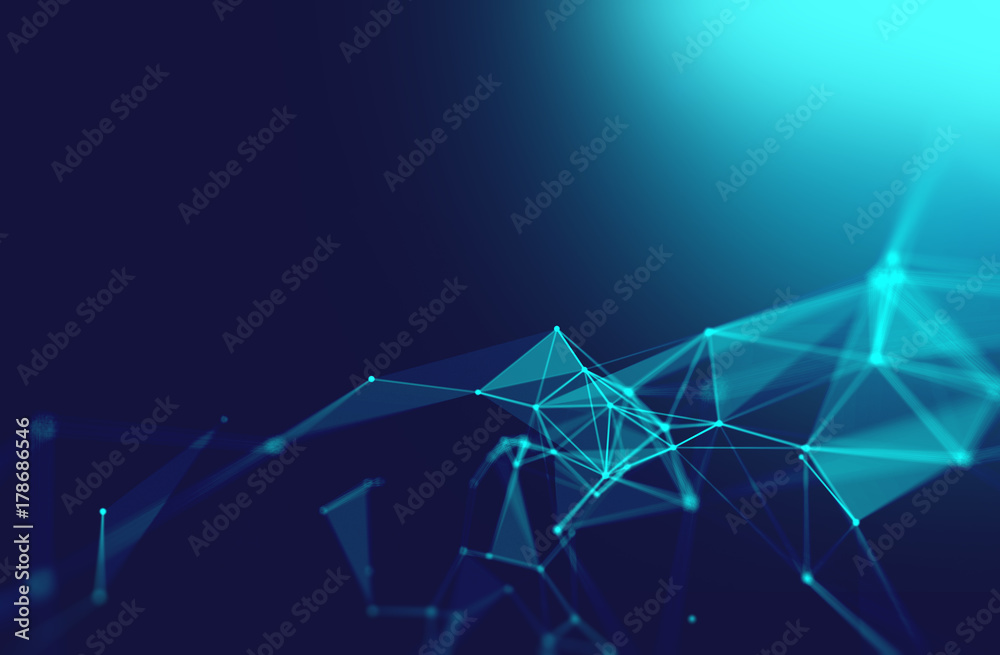 Poster dots and lines connection on abstract technology background.