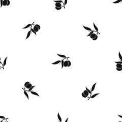 Olive tree branch with two olives pattern seamless black
