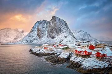 Crédence de cuisine en verre imprimé Scandinavie Village de pêcheurs de Hamnoy sur les îles Lofoten, Norvège