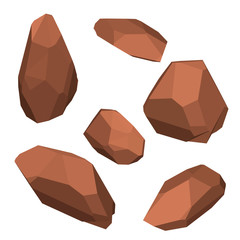 Polygonal stone set. Isolated on white background. Isometric view.