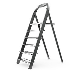 Staircase modern 3d render. Ladder Sample with metal railing side view isolated