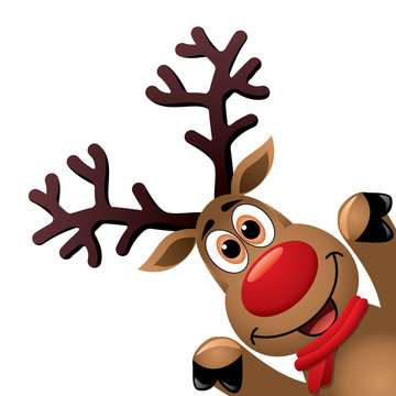 vector xmas drawing of funny red nosed reindeer