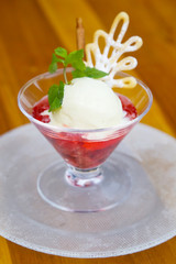 Fruit sorbet or ice cream served in a glass