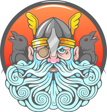 Scandinavian god Odin and his ravens