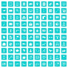 100 smartphone icons set grunge blue