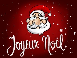 «Joeux Noël», French Merry Christmas illustration with custom handmade letters