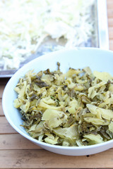 Side dish, pickled cabbage for eating with spicy rice noodles.