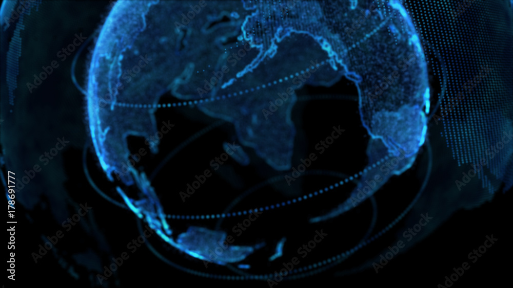 Wall mural digital earth, connection network rotation of planet world map background