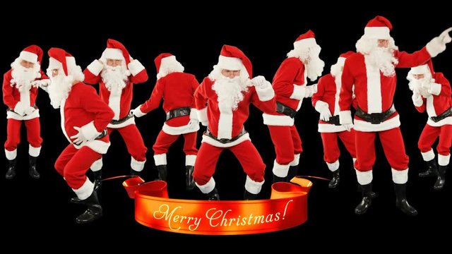 Bunch of Santa Claus Dancing, Merry Christmas ribbon