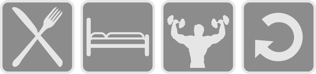 eat sleep train repeat wiederholen schlafen essen trainieren posen umriss hand arm muskeln stark workout gym beast mode cool design logo gewicht heben hanteln bodybuilder