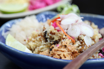 Thai cuisine, fried rice with herbs.