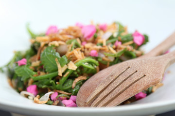 Thai cuisine, traditional Northern Thai vegetables spicy salad, Yum Pak Kood in Thai.