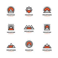 Mono line mountain icon set.