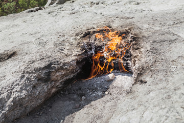 natural gas burns in the national park Olympos, the lights of chimaera, Turkey